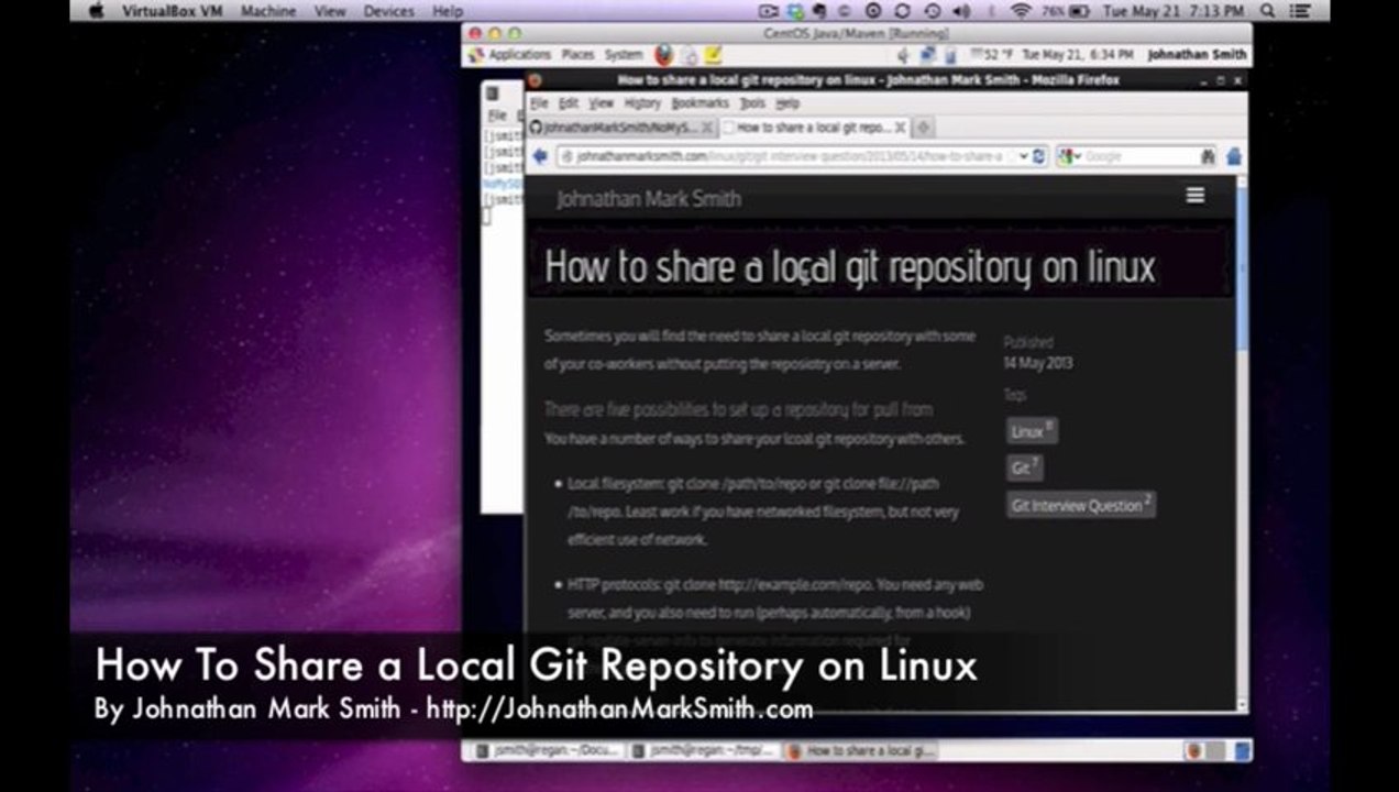 Sharing Local Git Repository on Linux By Johnathan Mark Smith