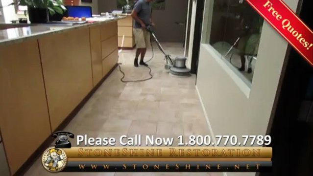 COMMERCIAL FLOOR RESTORATION - Palm Springs Travertine Tile Polishing & Sealing (before & after)