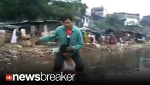 FIRED: Reporter Who did Live Shot Sitting on Flood Victim’s Back... Sacked
