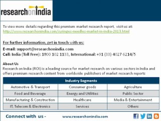Syringes & Needles Market in India 2013