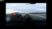 Brutal T-bone collision when overtaking on the highway in Russia