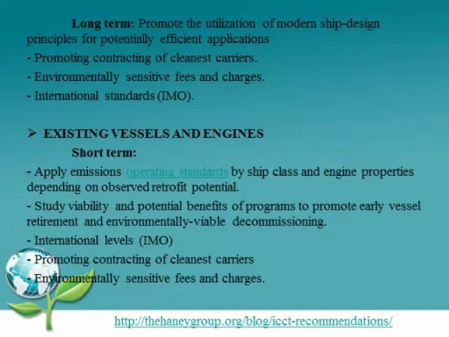 The Haney Group: ICCCT Recommendations