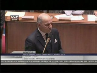 Réponse de Laurent Fabius à une question d'actualité à l'Assemblée nationale sur Edward Snowden (03.07.2013)
