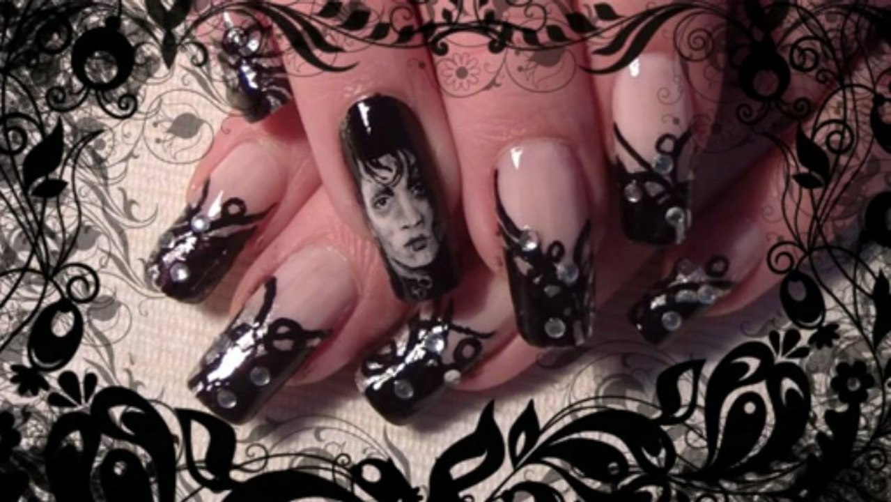 Johnny Depp; Edward Scissorhands inspired nail art