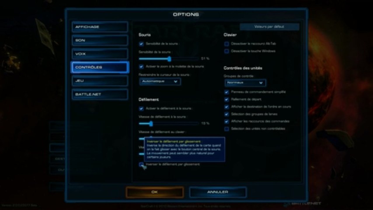 StarCraft II Heart of the Swarm: Menu des options
