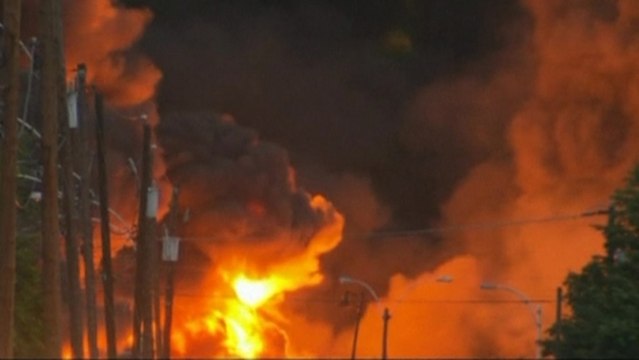 Train carrying petroleum derails, explodes in Canadian town