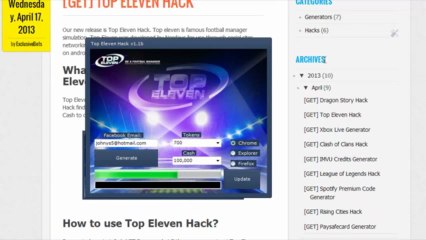 Top Eleven Hack July 2013 FREE TOKENS,FANS,MONEY