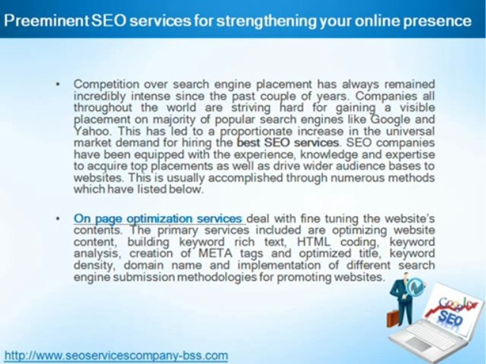 Preeminent SEO services for strengthening your online presence