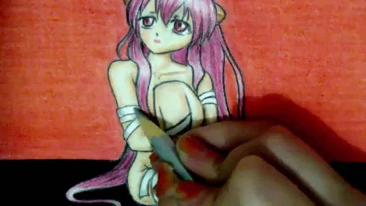 COMO DIBUJAR Y COLOREAR A LUCY DE ELFEN LIED