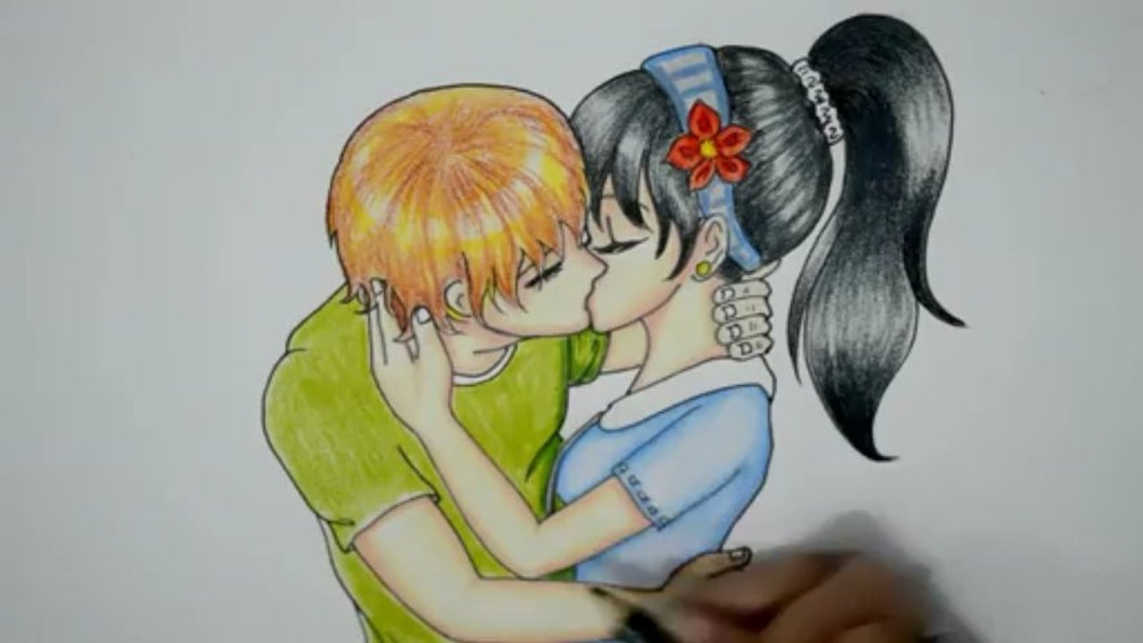 COMO DIBUJAR UNA PAREJA ANIME BESANDOSE (DIBUJO DE AMOR)