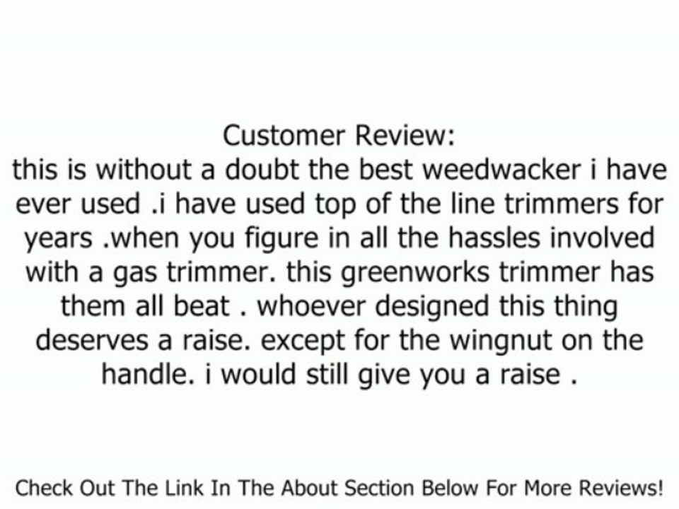 GreenWorks 21142 10 Amp Corded 18" Top Mount Trimmer Review