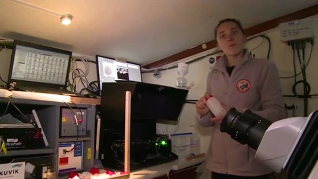 Dans le laboratoire sec, Joannie Ferland nous présente le flowcam qui lui permet de photographier le plancton © France Télévisions
