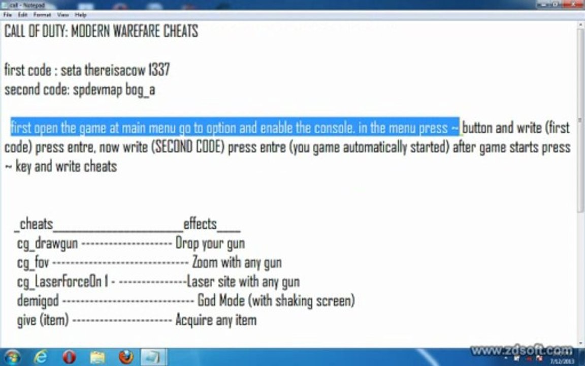 how to entre cheats in call of duty: modern warefare