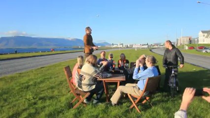 Party in the middle of the highway in Iceland