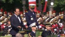 Mali troops march with French military at Bastille Day...
