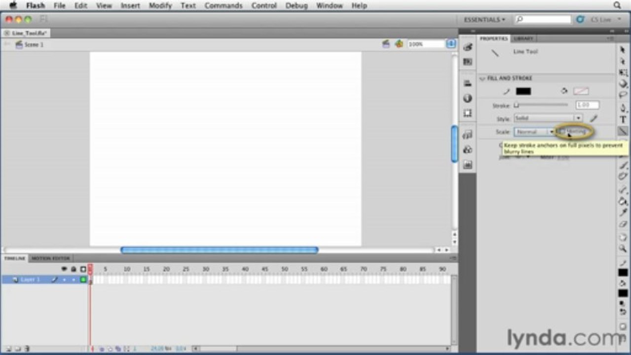 adobe flash Drawing lines using the Line tool