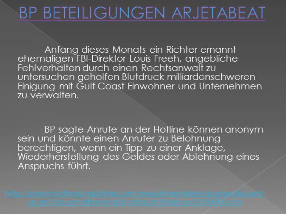 BP Holdings: BP richtet Anti-Fraud-Hotline für Spill Ansprüche