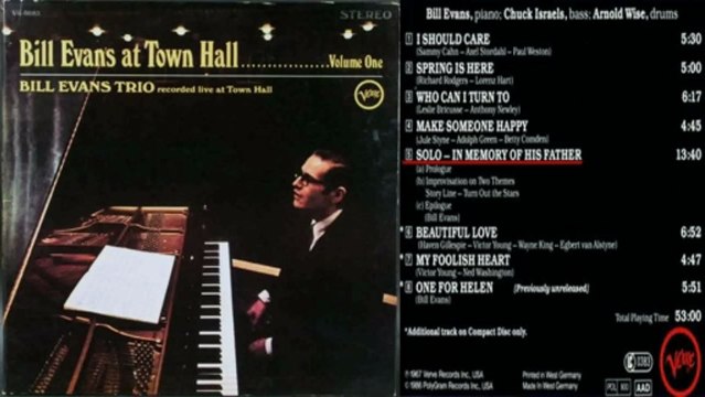 Bill Evans at Town Hall Solo In Memory of His Father