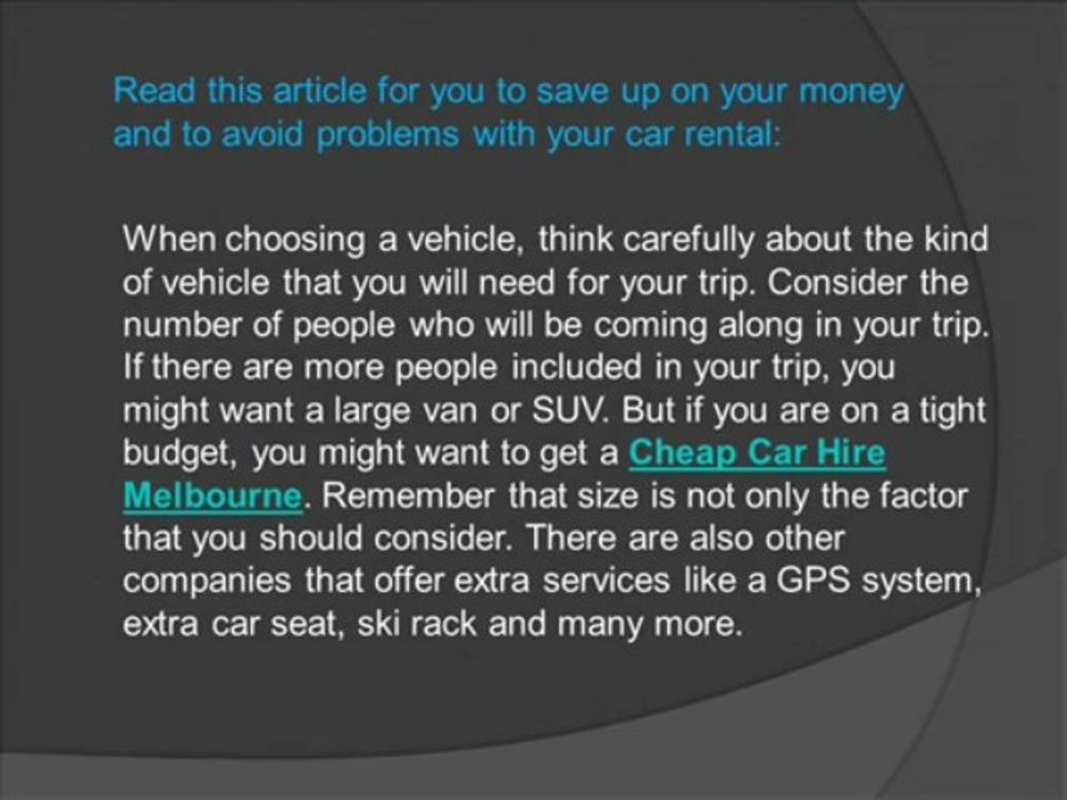 Looking for Great Deals out of Car Rental Melbourne