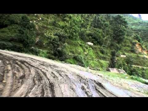 Roads damaged by flash floods in Uttarakhand