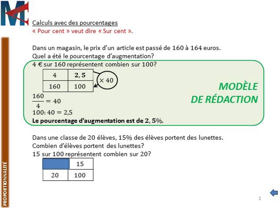 5ème - PROPORTIONNALITE - Pourcentages