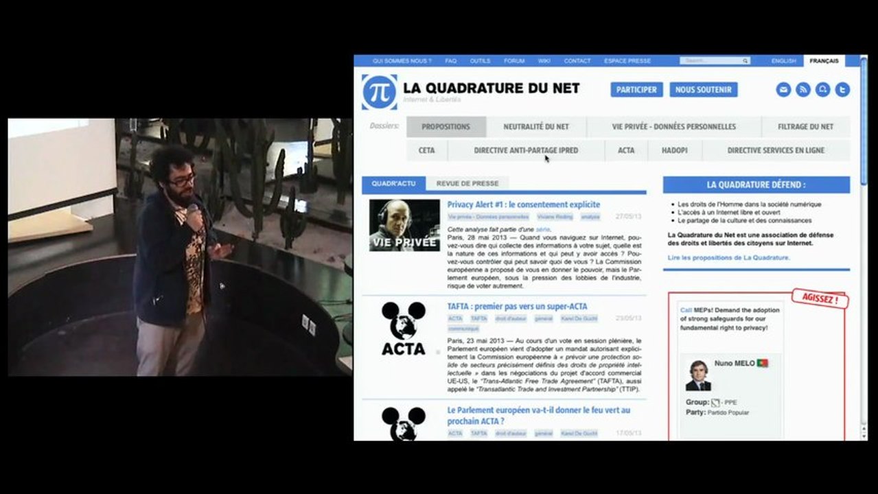 Discours de Jérémie Zimmermann sur la surveillance généralisée & certains services ou logiciels