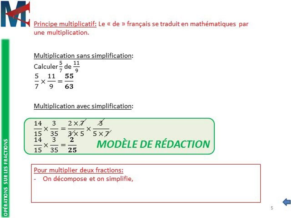 4ème - OPERATIONS SUR LES FRACTIONS - Multiplication de fractions