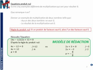 3ème - EQUATIONS ET INEQUATIONS - Equations produit nul