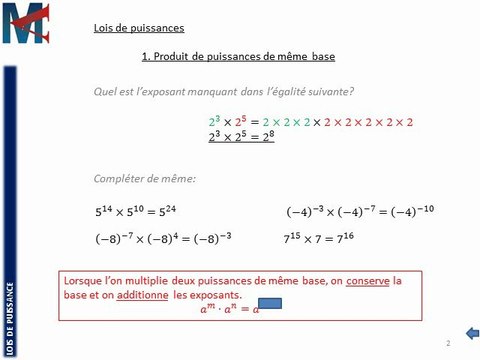 3ème - LOIS DE PUISSANCE - Puissances de même base