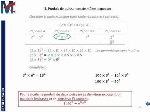 3ème - LOIS DE PUISSANCE - Puissances de même exposant