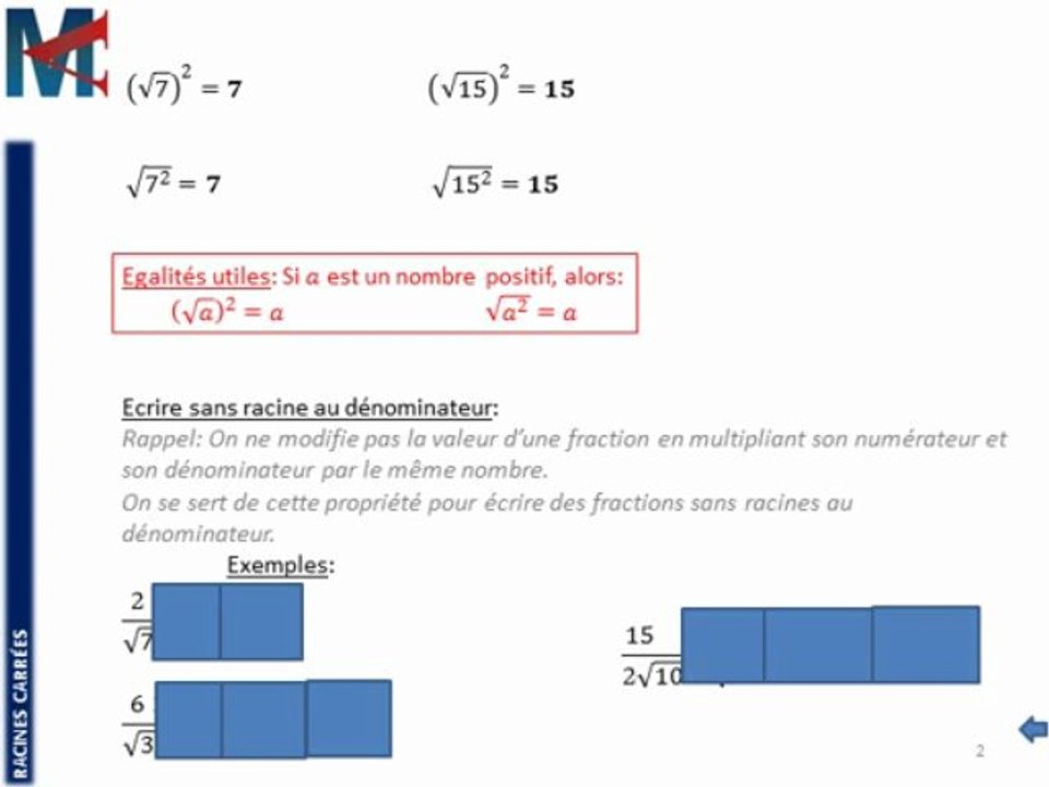 3ème - RACINES CARREES - Supprimer les racines...