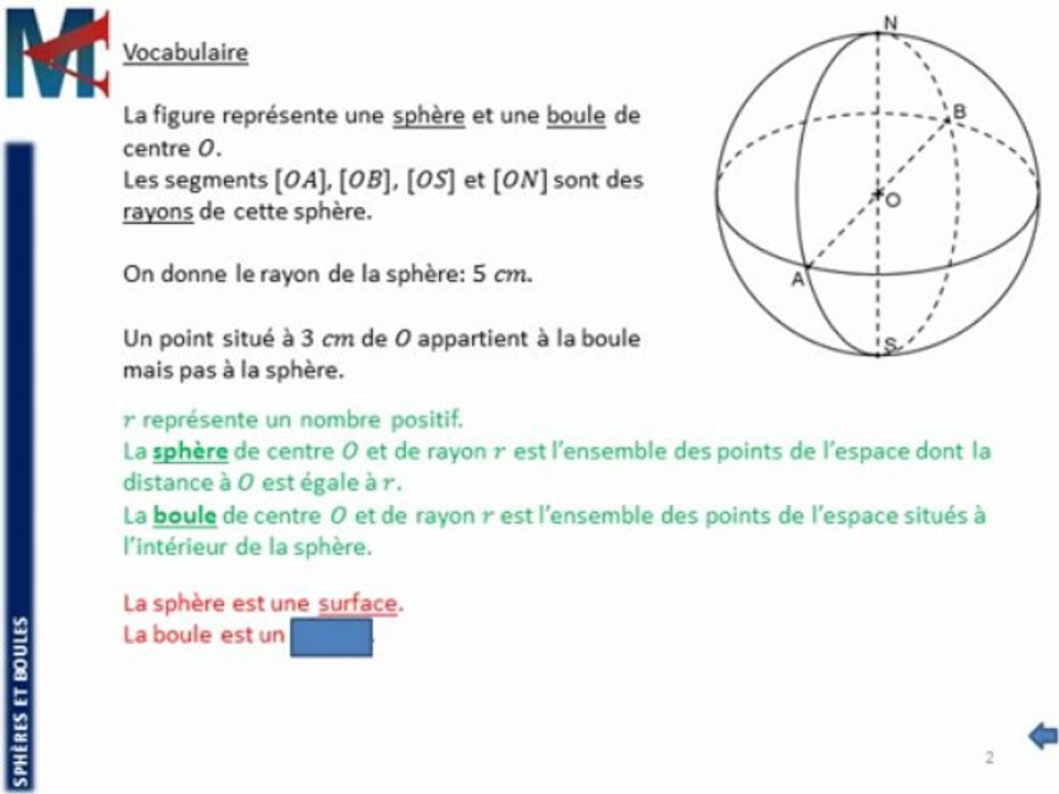 3ème - SPHERES ET BOULES - Vocabulaire