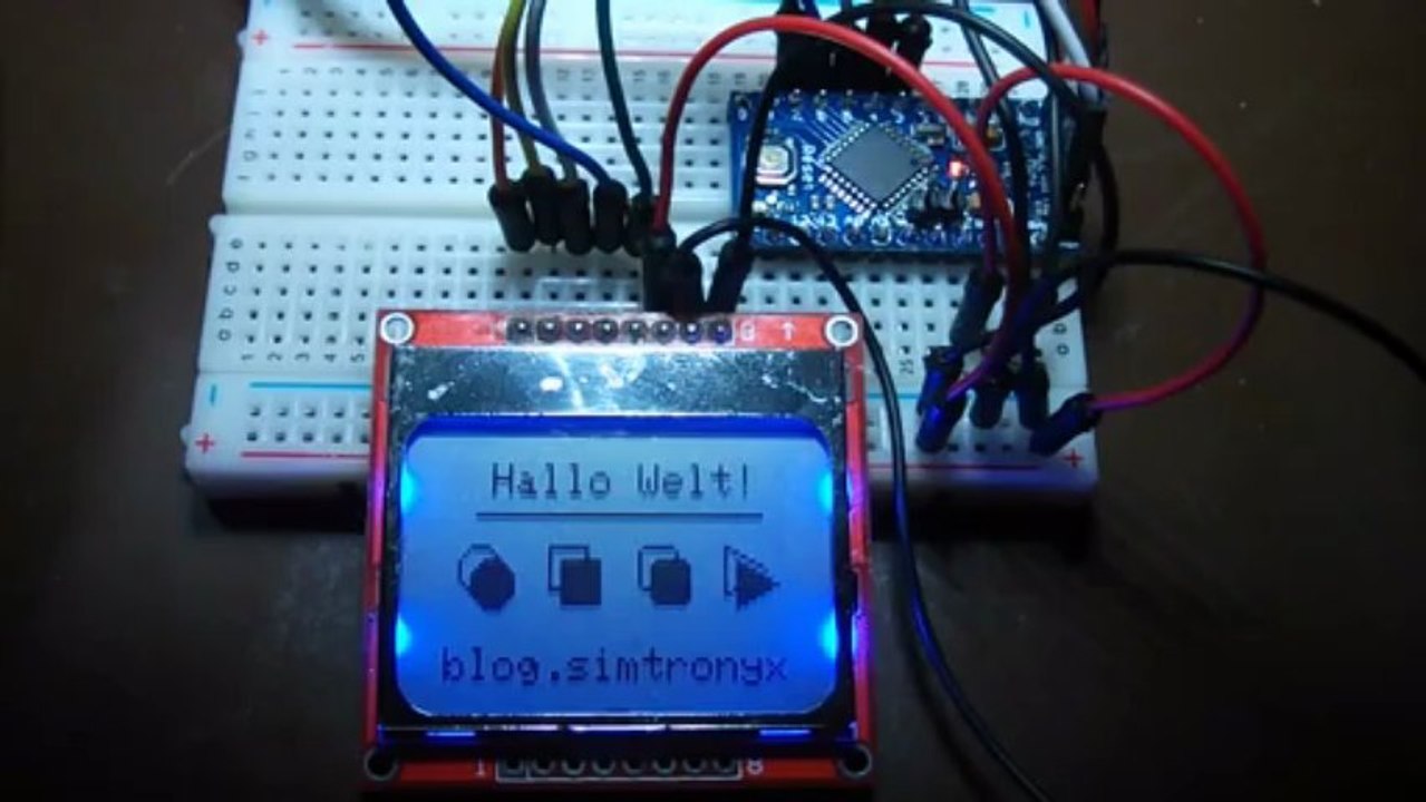 Nokia 5110 LCD-Display, ein Arduino Pro Mini mit 3,3V und 8MHz Taktfrequenz - blog.simtronyx.de