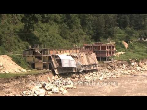 Buildings broken in half along the Mandakini: Agastyamuni