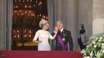 New Belgian king and queen greet crowds from royal balcony