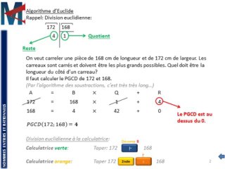 3ème - NOMBRES ENTIERS ET RATIONNELS - Algorithme d'Euclide