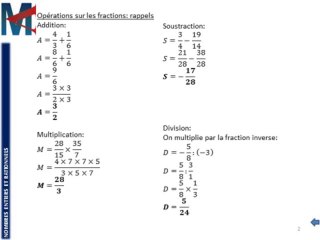 3ème - NOMBRES ENTIERS ET RATIONNELS - Opérations sur les fractions