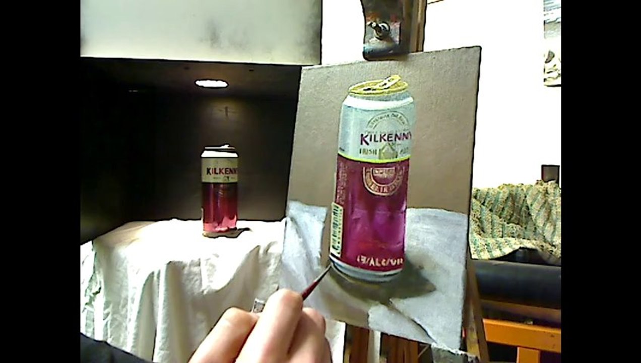 Oil painting demo - Still life Kilkenny beer can by Ben Sherar