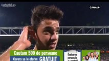 Clément Grenier is watered by sprinklers at interview