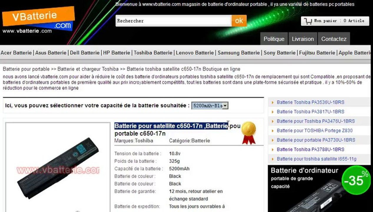 Batterie pour portable satellite c650-17n