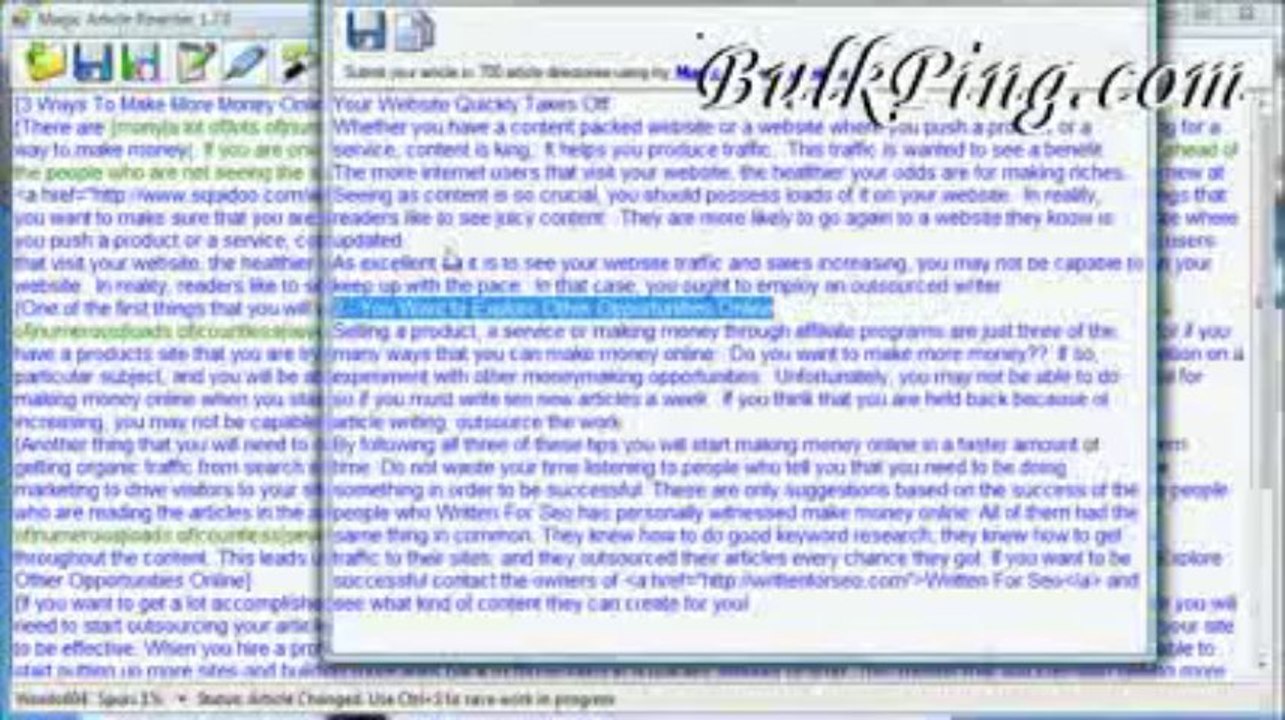 Use Magic Article Rewriter to Create Unique Content free backlinks submitter for website on Bulkping