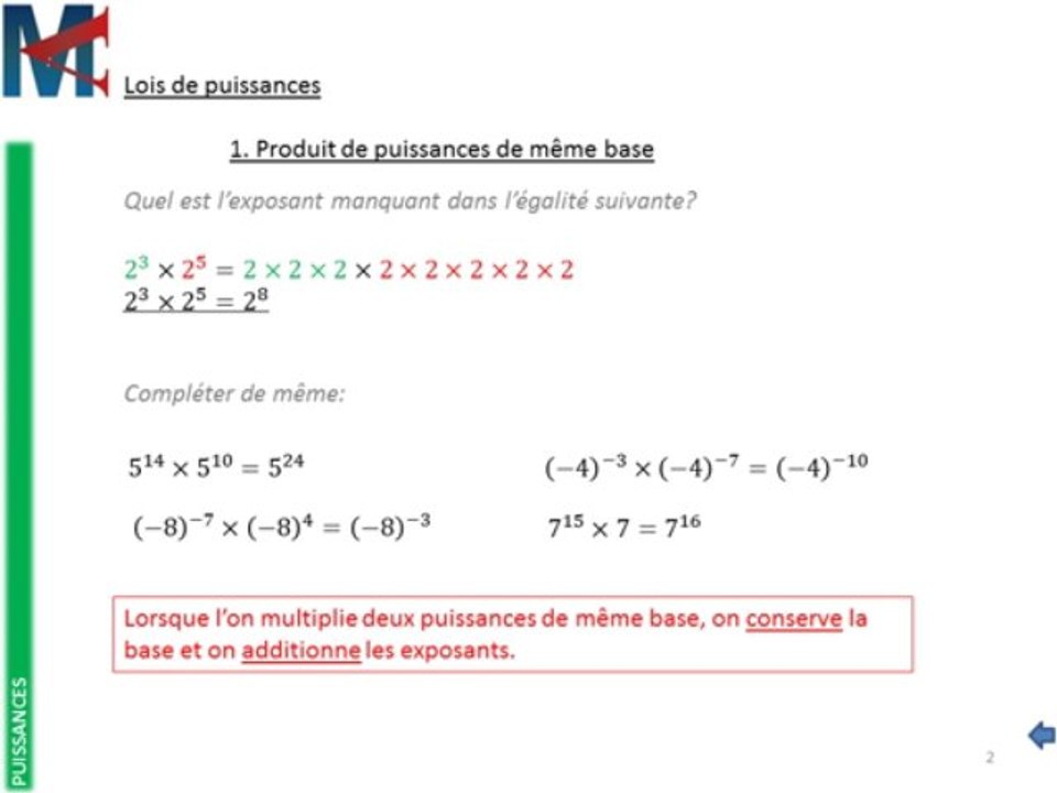 4ème - PUISSANCES - Lois de puissance