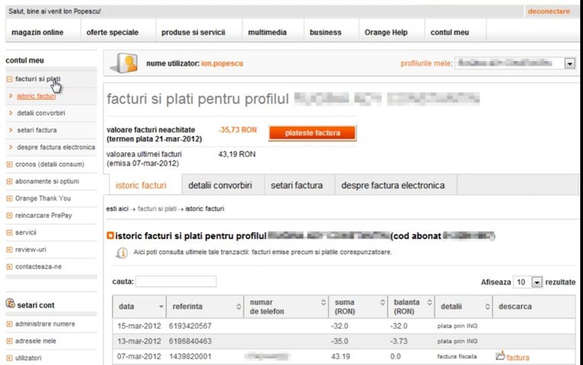 contul tau Orange: cum descarci factura electronica