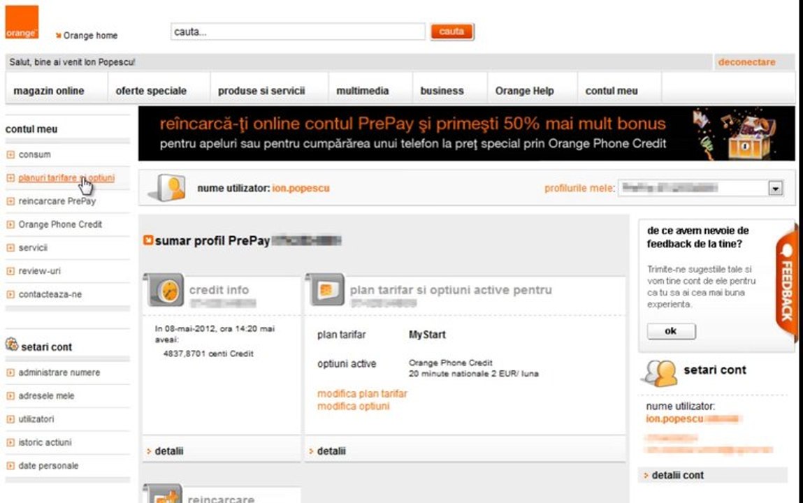 contul tau Orange: cum iti vezi planul tarifar si optiunile activate