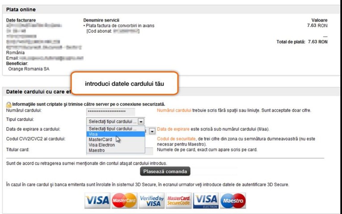 contul tau Orange: cum platesti factura online