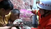 Trapped child rescued by firemen in China - no comment