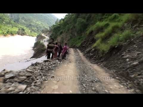 Damaged and dangerous road to Silli after flood in Uttarakhand