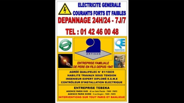 ELECTRICITE DEPANNAGE 24/24 0142460048 PARIS 6eme ELECTRICIEN AGREE