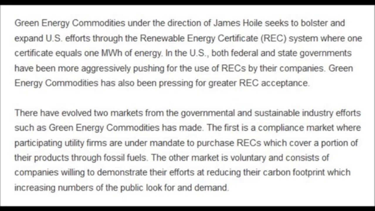Green Energy Commodities - Leading the way for RPS system