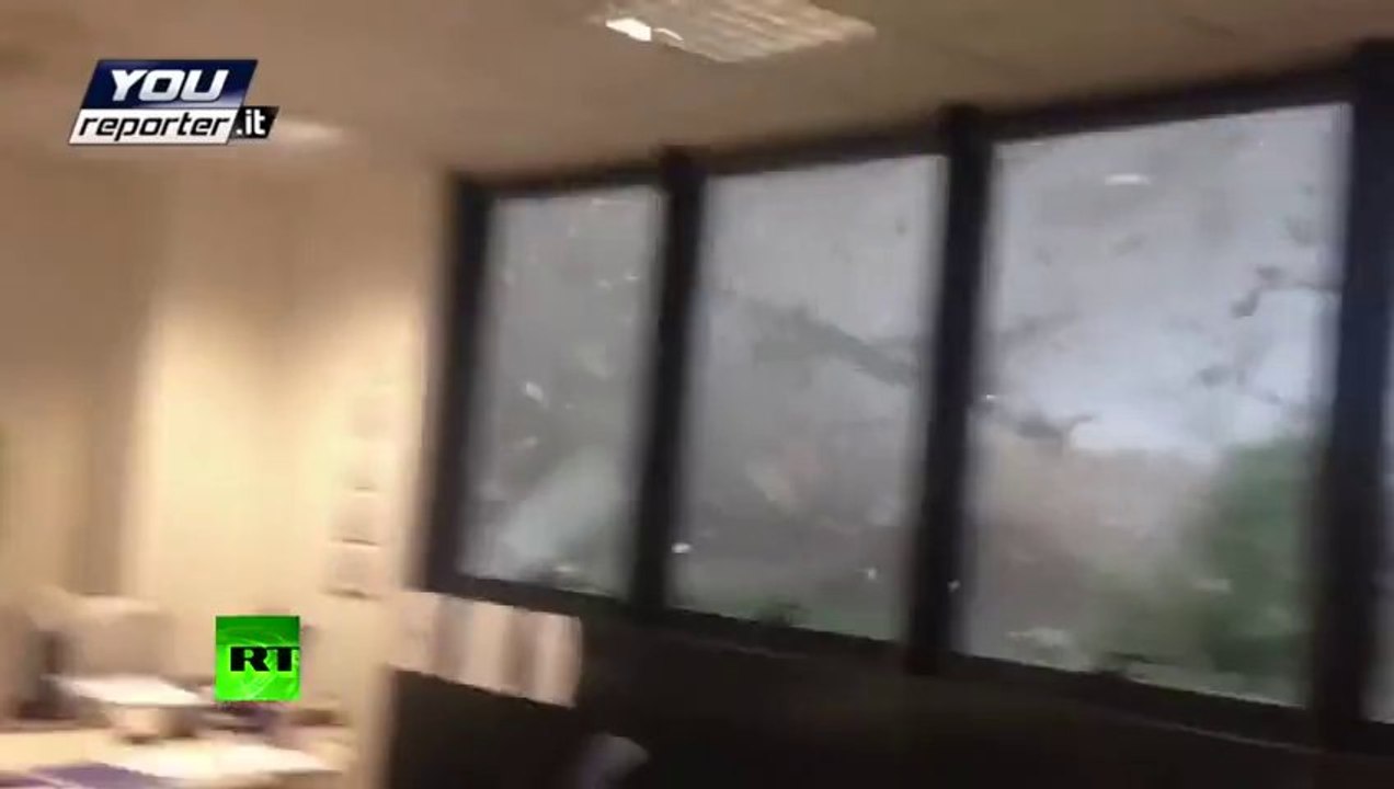 Tornado Close Up Flying debris as twister rips through Italian province